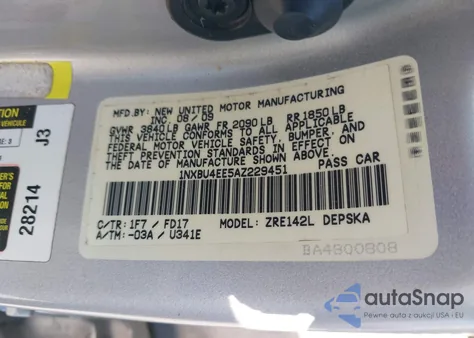 2010 Toyota Corolla S z USA, uszkodzony, nr VIN 1NXBU4EE5AZ229451